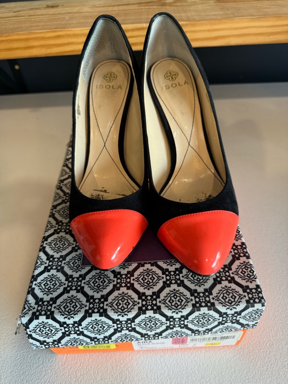 Isola Black Pumps with Red Patent Pointed Toe